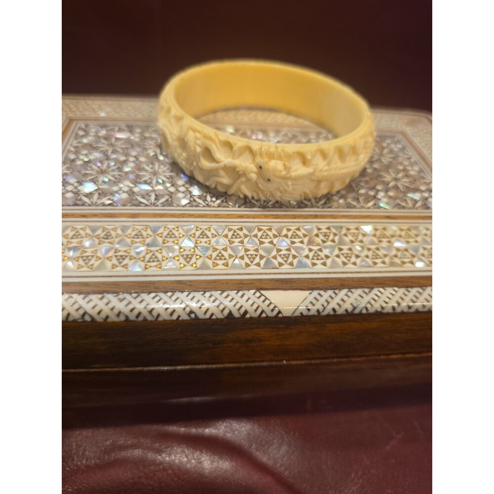Antique Vintage Fine Detail Carved Chinese Dragon Resin Cuff Bracelet ~ Estate
